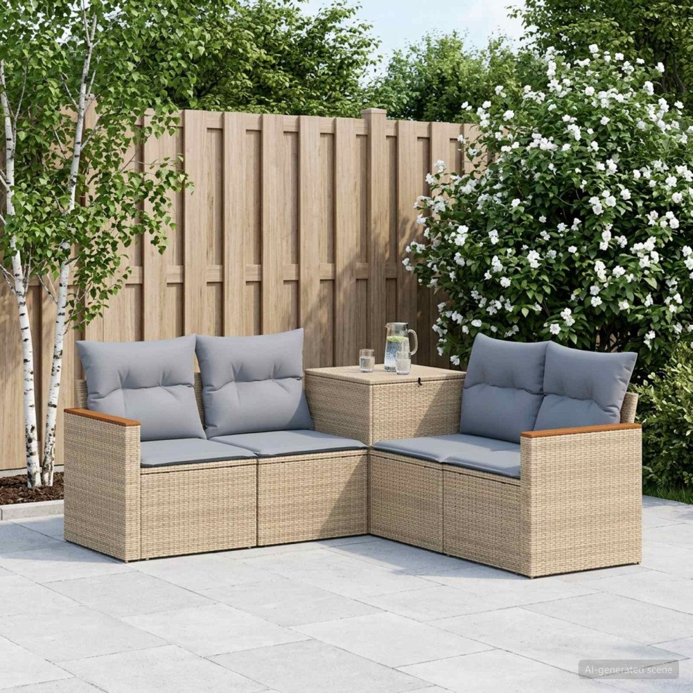 vidaXL Soffset 5 st Beige och Ljusgrå Poly Rattan och stål