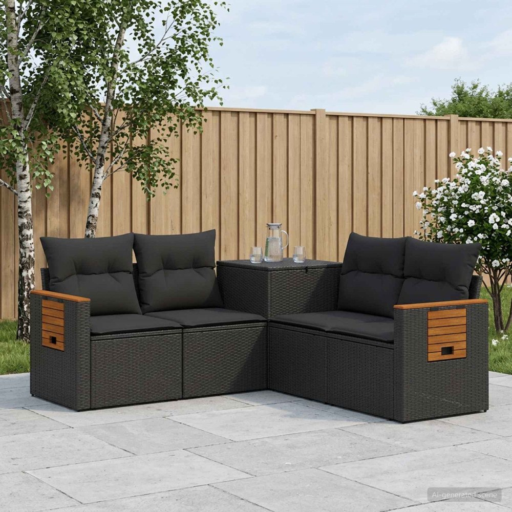 vidaXL Soffset 5 st Svart Poly Rattan och stål