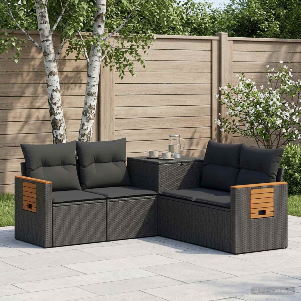 vidaXL Soffset 5 st Svart Poly Rattan och stål