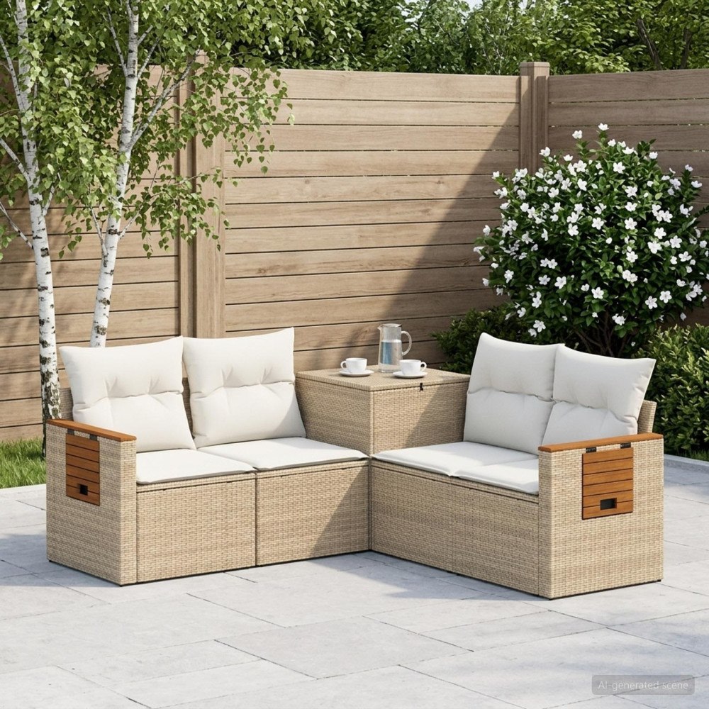 vidaXL Soffset 5 st Beige och krämvit Poly Rattan och stål