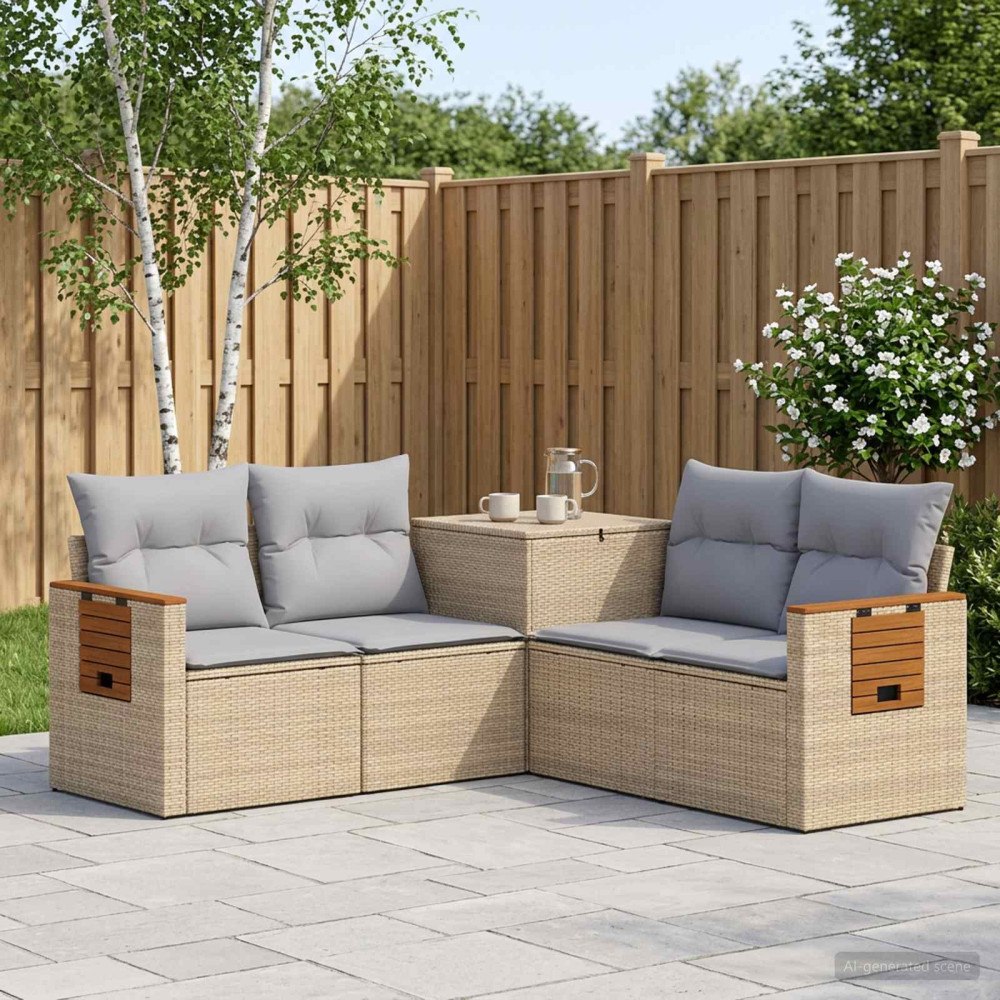 vidaXL Soffset 5 st Beige och Ljusgrå Poly Rattan och stål