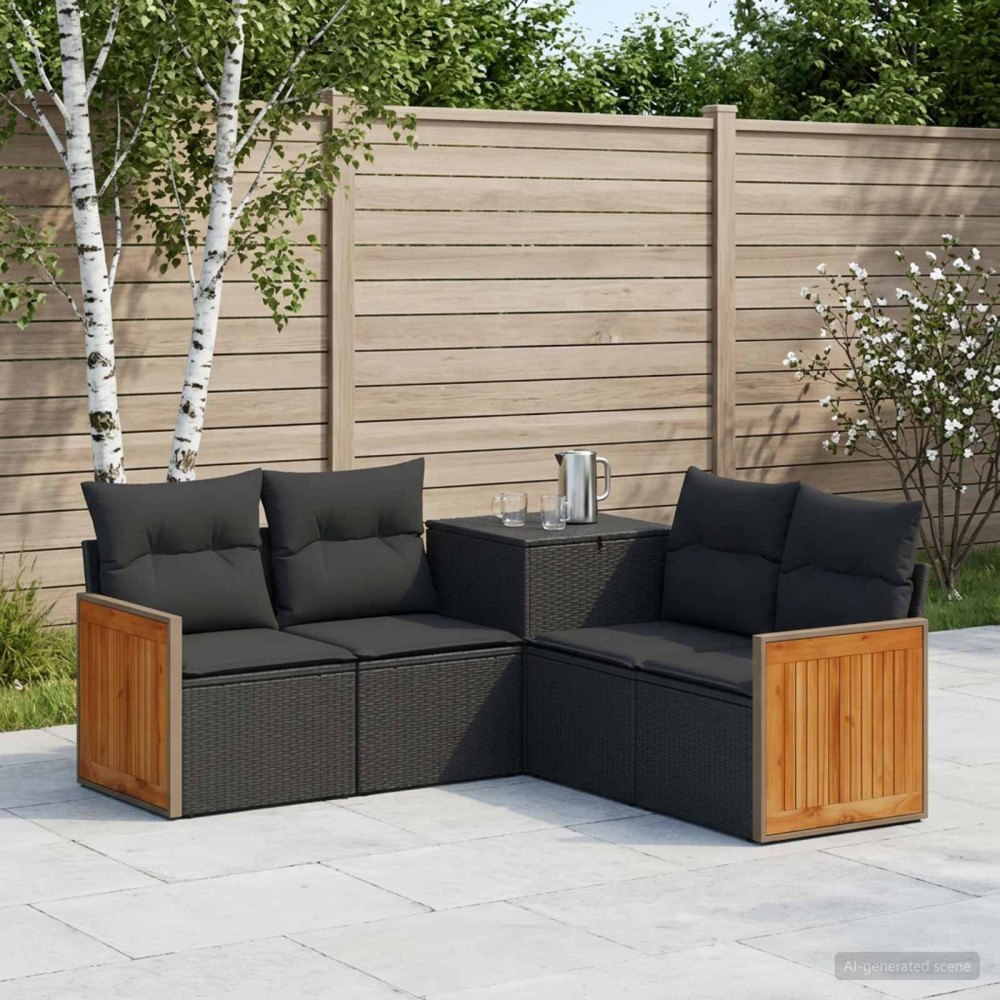 vidaXL Soffset 5 st Svart Poly Rattan och stål