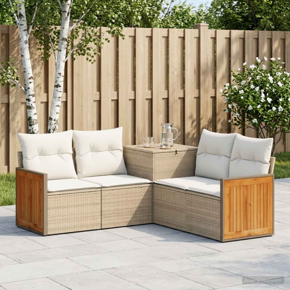 vidaXL Soffset 5 st Beige och krämvit Poly Rattan och stål