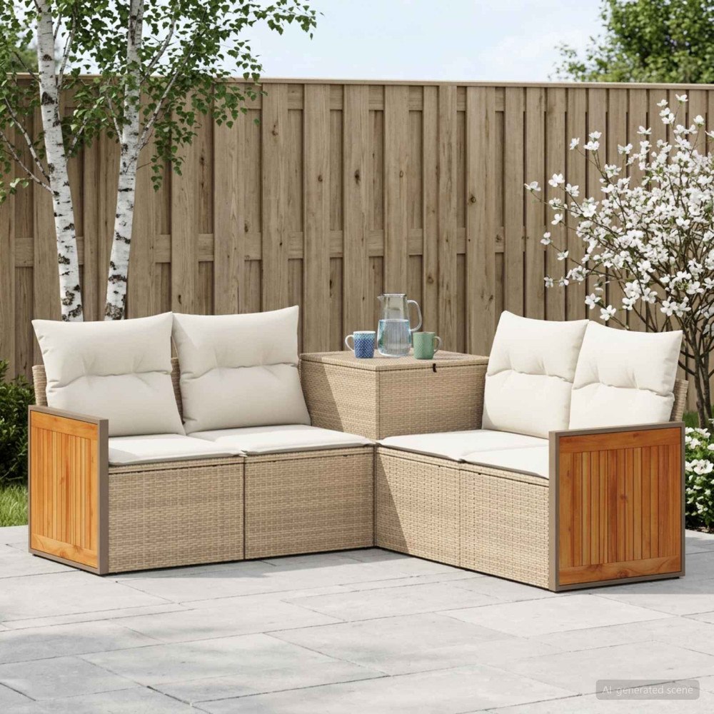 vidaXL Soffset 5 st Beige och krämvit Poly Rattan och stål