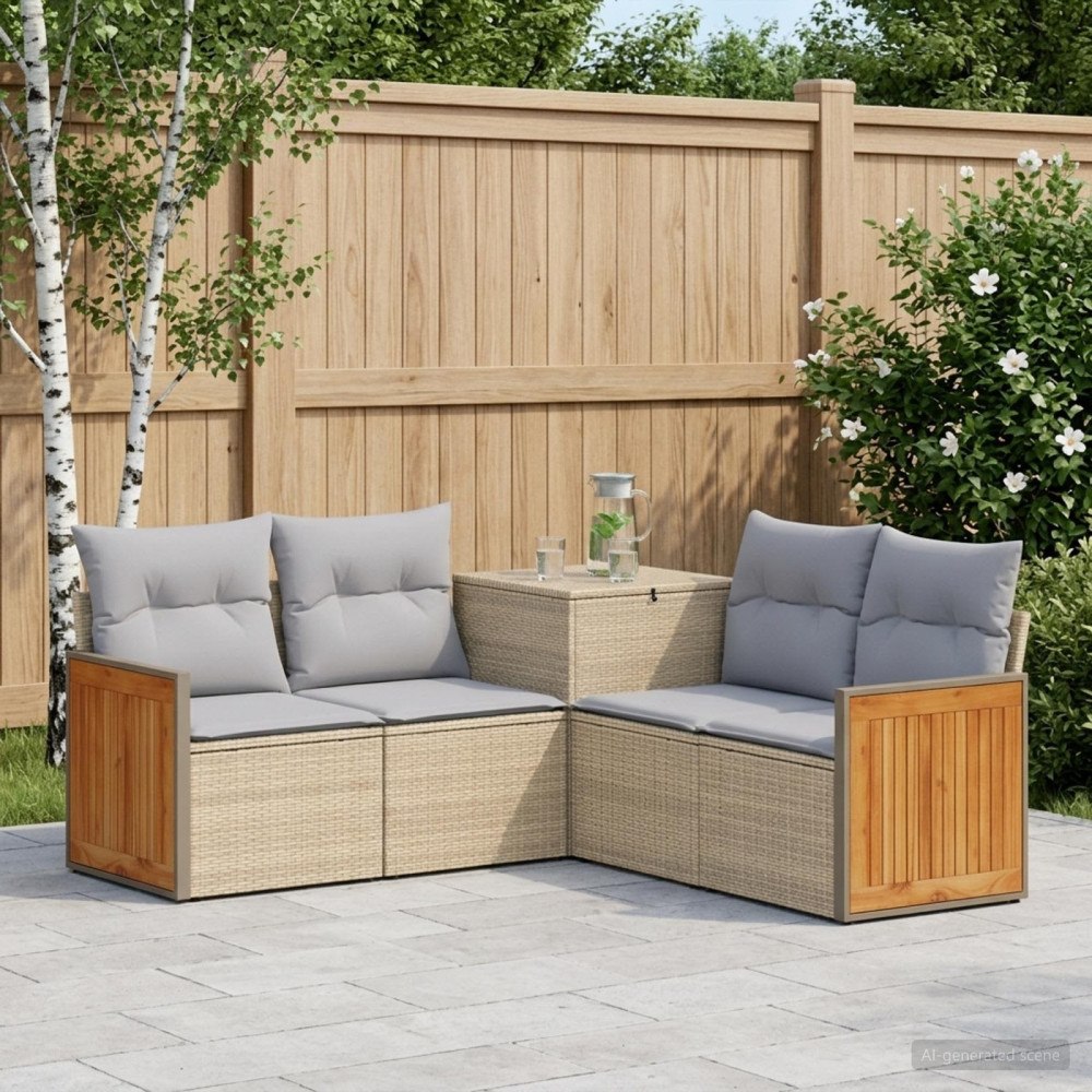 vidaXL Soffset 5 st Beige och Ljusgrå Poly Rattan och stål