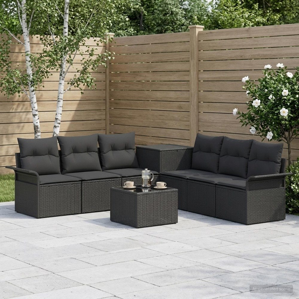 vidaXL Soffset 8 st Svart Poly Rattan och stål