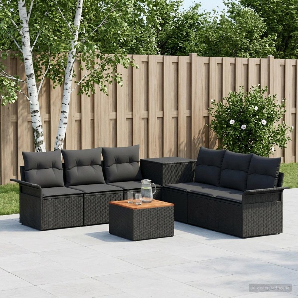 vidaXL Soffset 8 st Svart Poly Rattan och stål