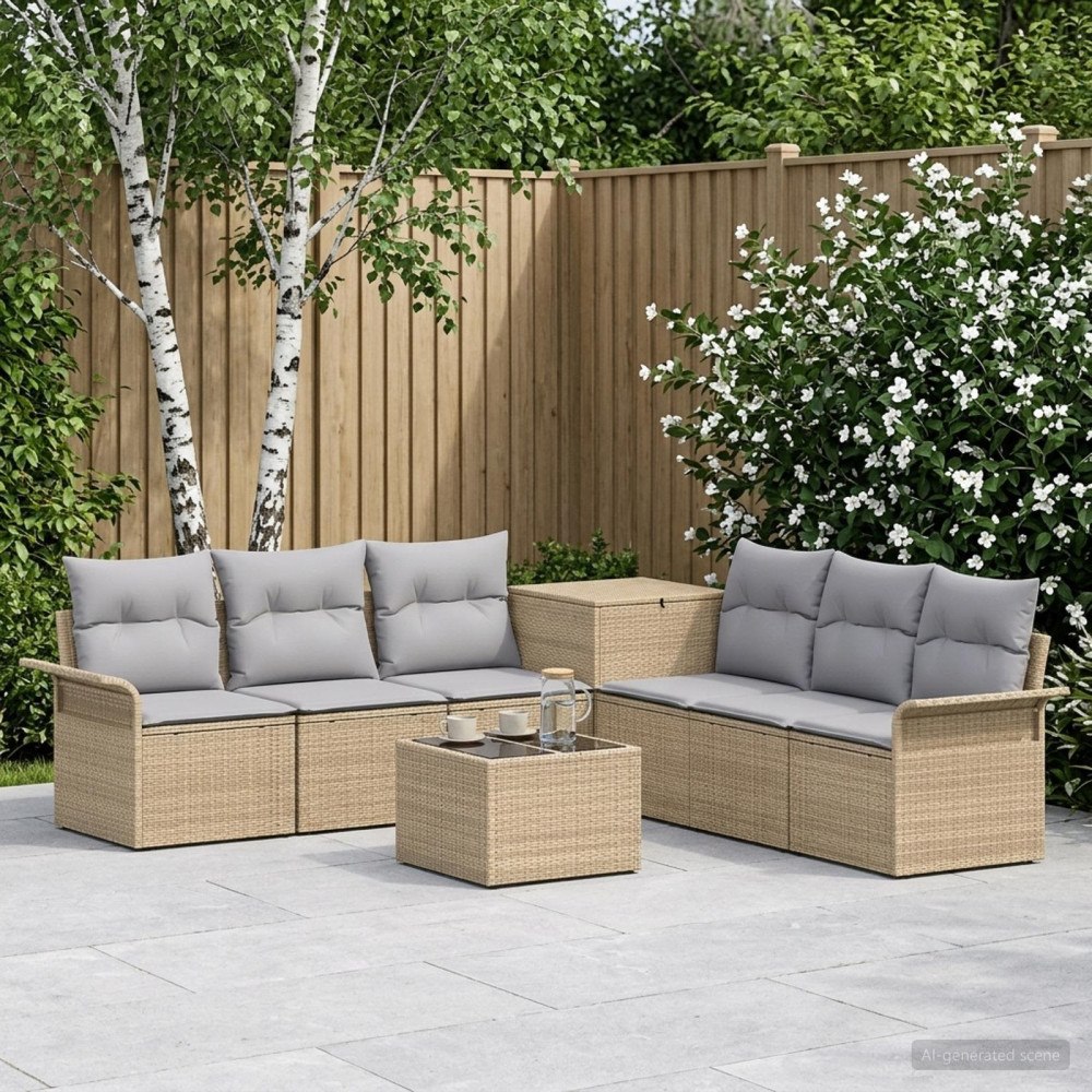 vidaXL Soffset 8 st Beige och Ljusgrå Poly Rattan och stål