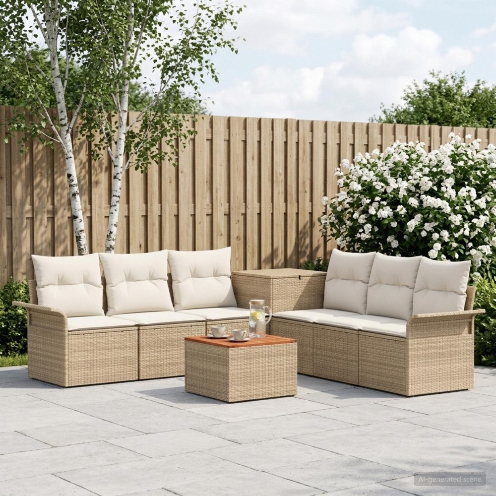 vidaXL Soffset 8 st Beige och krämvit Poly Rattan och stål