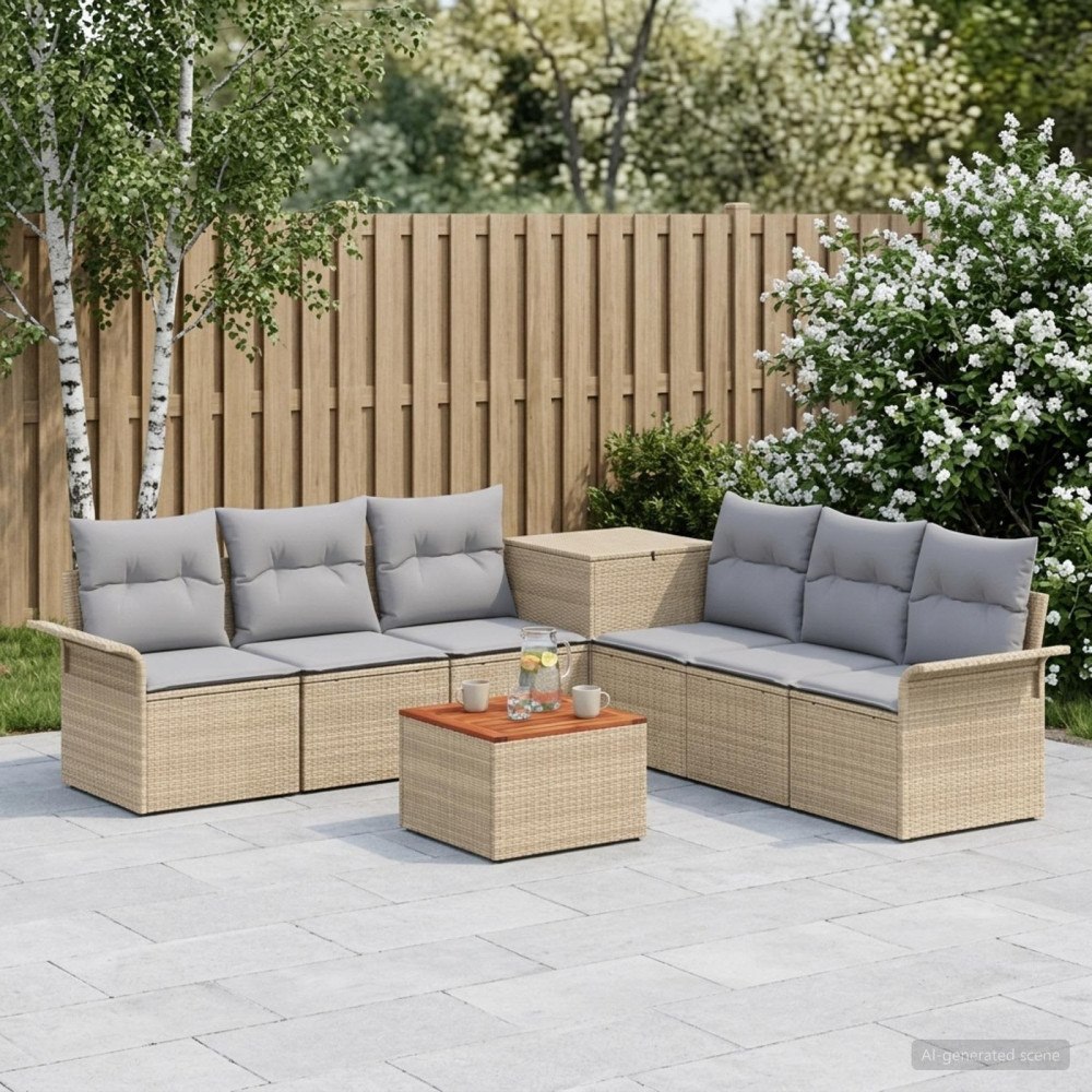 vidaXL Soffset 8 st Beige och Ljusgrå Poly Rattan och stål