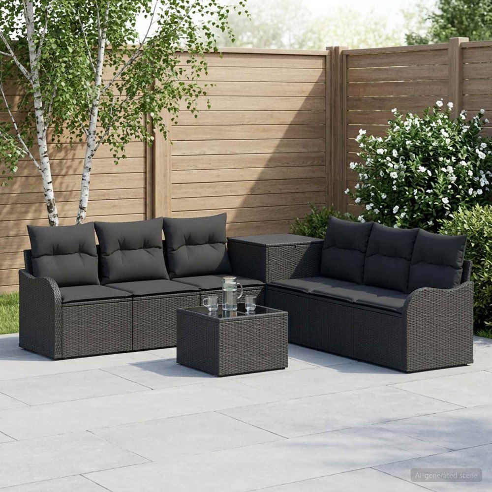 vidaXL Soffset 8 st Svart Poly Rattan och stål