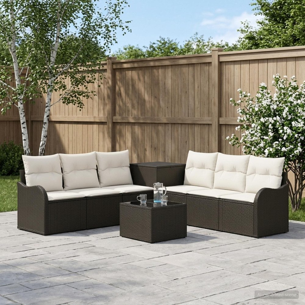vidaXL Soffset 8 st Svart och krämvit Poly Rattan och stål