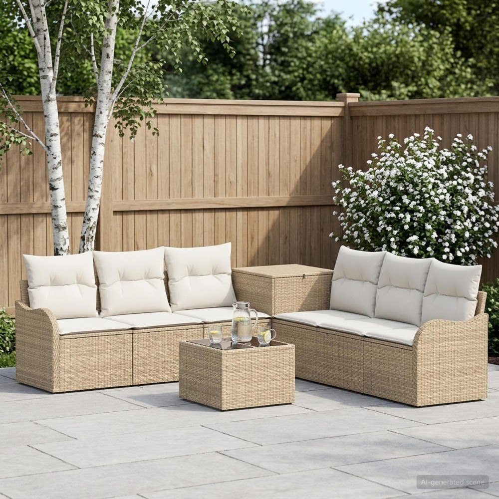 vidaXL Soffset 8 st Beige och krämvit Poly Rattan och stål