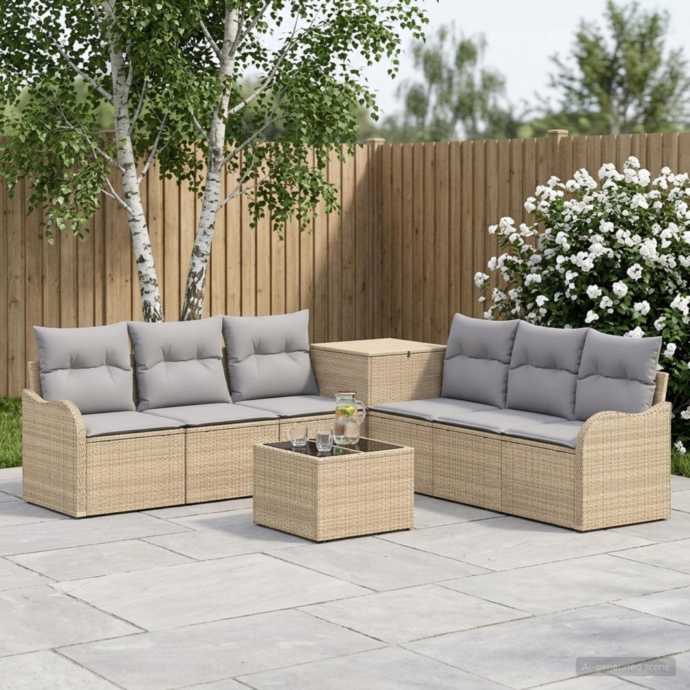 vidaXL Soffset 8 st Beige och Ljusgrå Poly Rattan och stål
