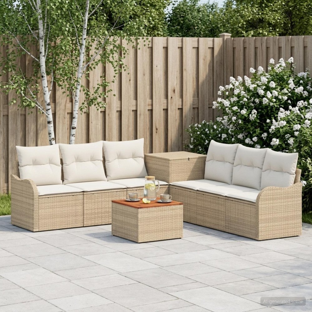 vidaXL Soffset 8 st Beige och krämvit Poly Rattan och stål