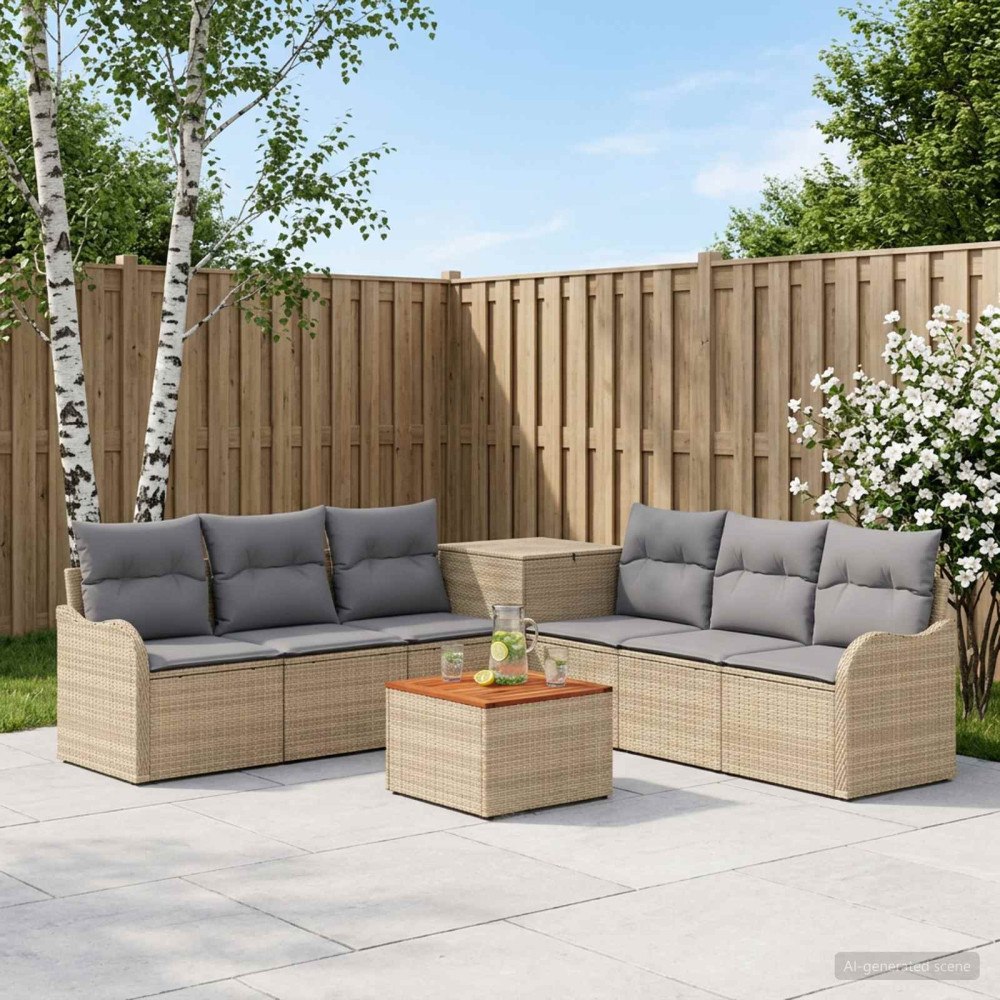 vidaXL Soffset 8 st Beige och Ljusgrå Poly Rattan och stål
