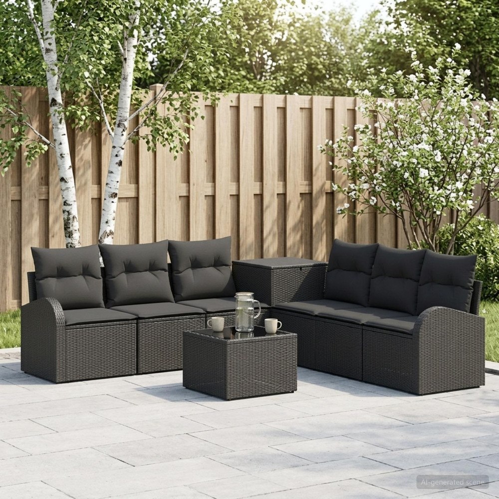 vidaXL Soffset 8 st Svart Poly Rattan och stål