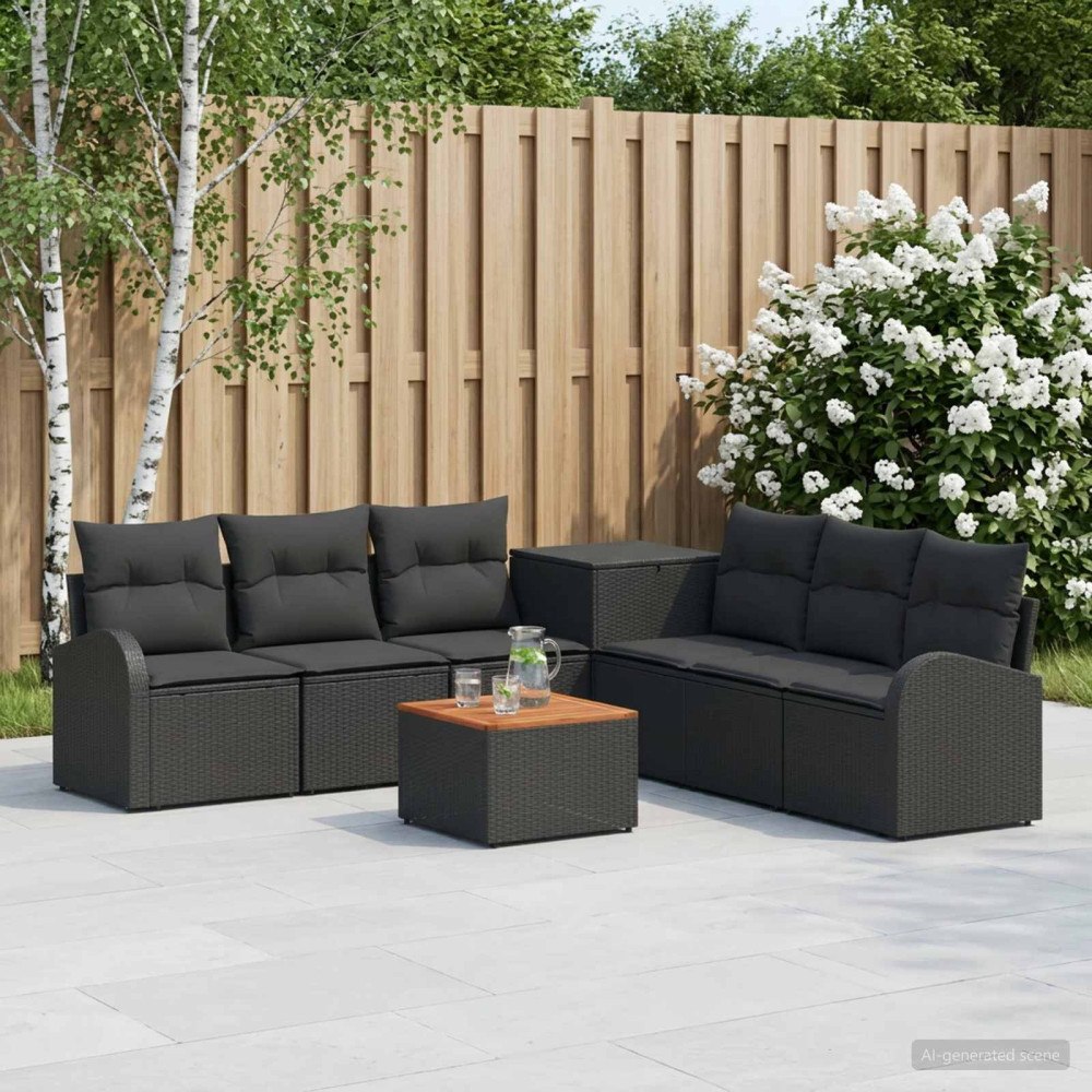 vidaXL Soffset 8 st Svart Poly Rattan och stål