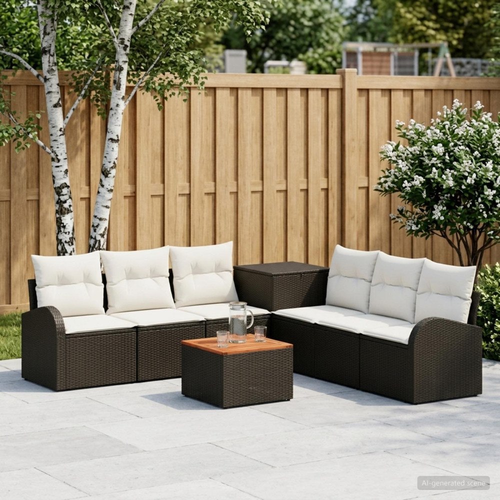 vidaXL Soffset 8 st Svart och krämvit Poly Rattan och stål