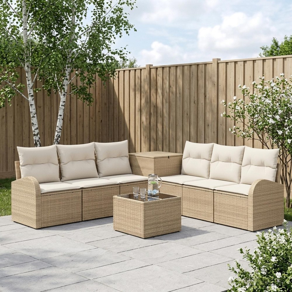 vidaXL Soffset 8 st Beige och krämvit Poly Rattan och stål