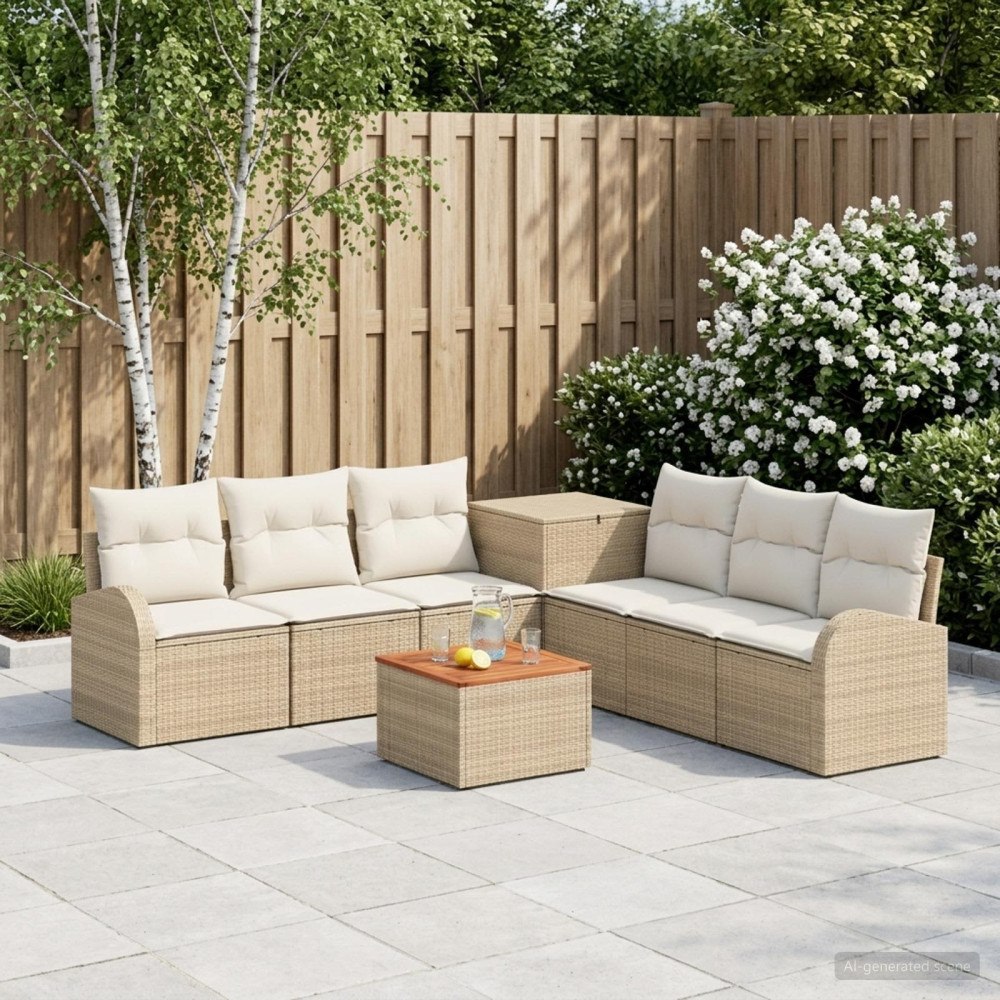vidaXL Soffset 8 st Beige och krämvit Poly Rattan och stål