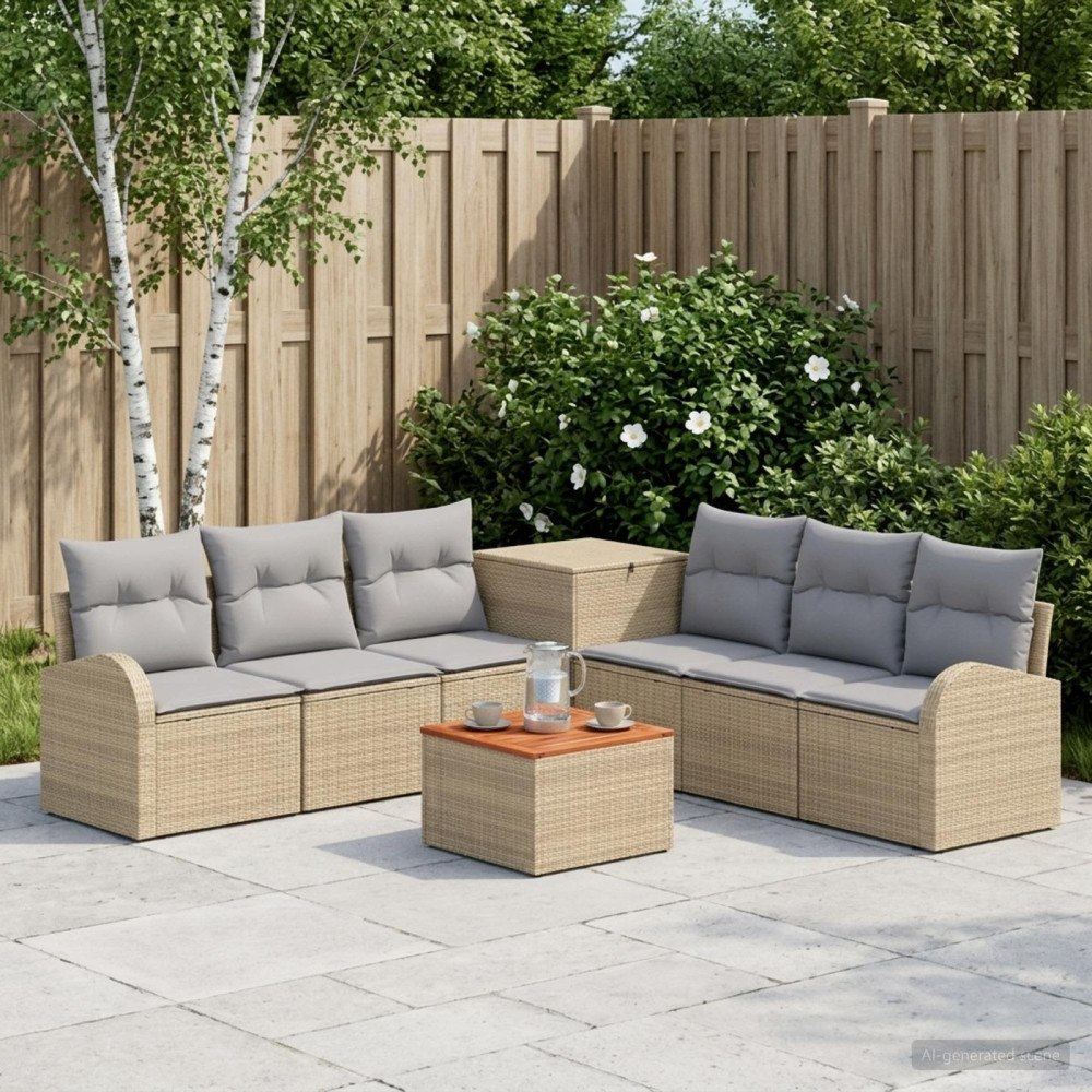 vidaXL Soffset 8 st Beige och Ljusgrå Poly Rattan och stål