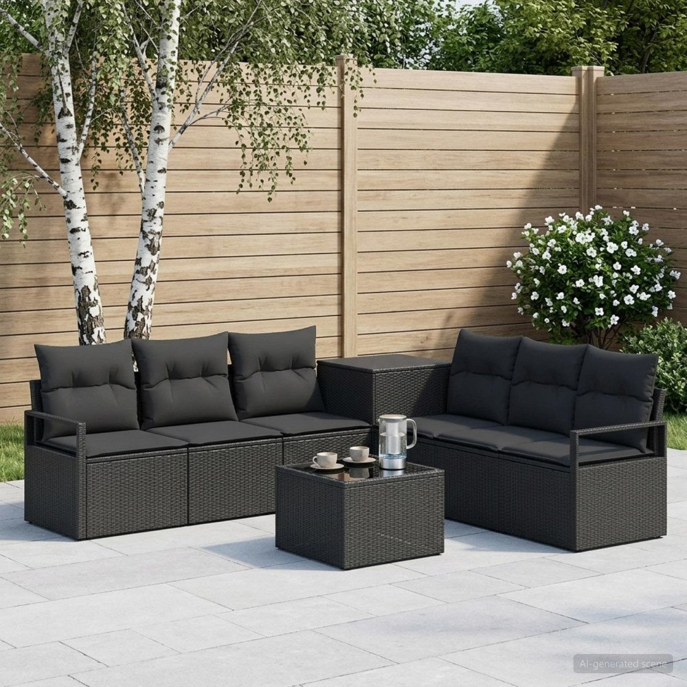 vidaXL Soffset 8 st Svart Poly Rattan och stål