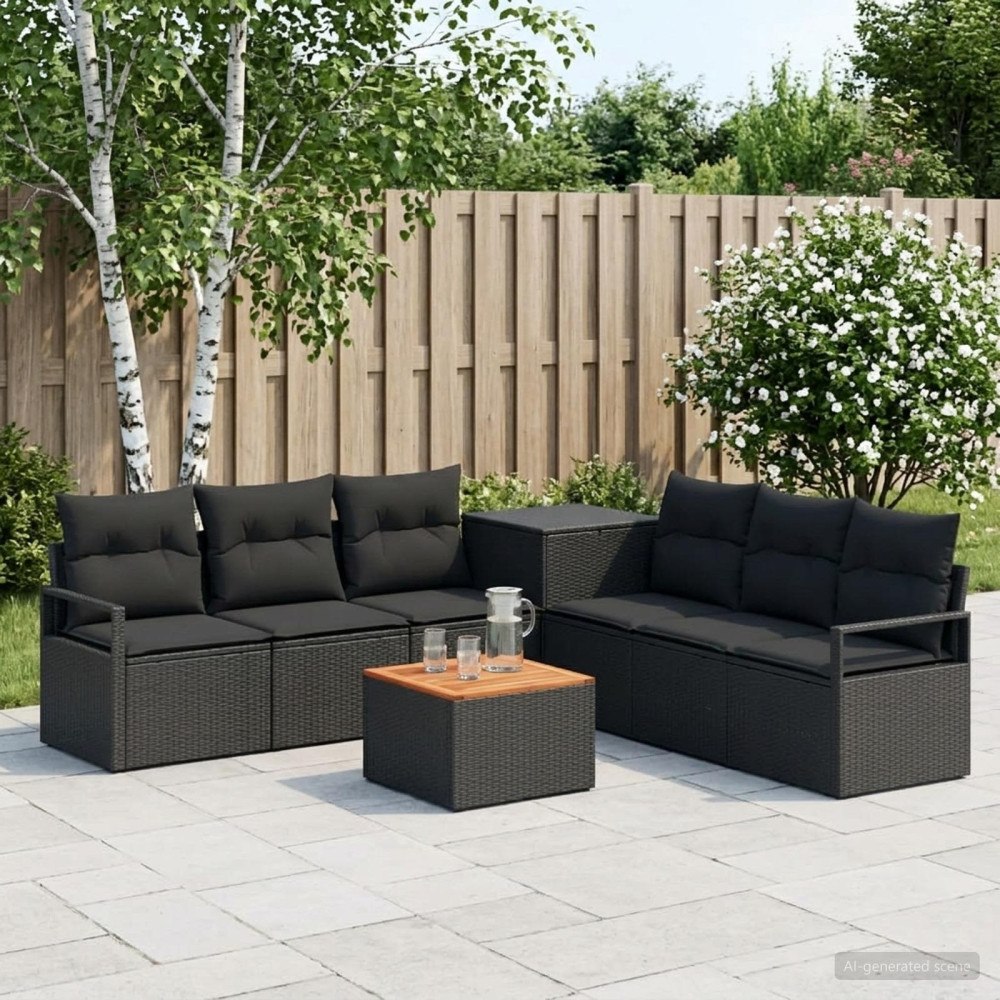 vidaXL Soffset 8 st Svart Poly Rattan och stål