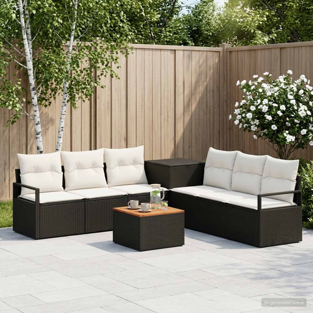 vidaXL Soffset 8 st Svart och krämvit Poly Rattan och stål