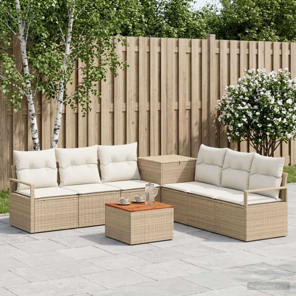 vidaXL Soffset 8 st Beige och krämvit Poly Rattan och stål