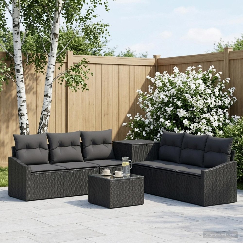 vidaXL Soffset 8 st Svart Poly Rattan och stål