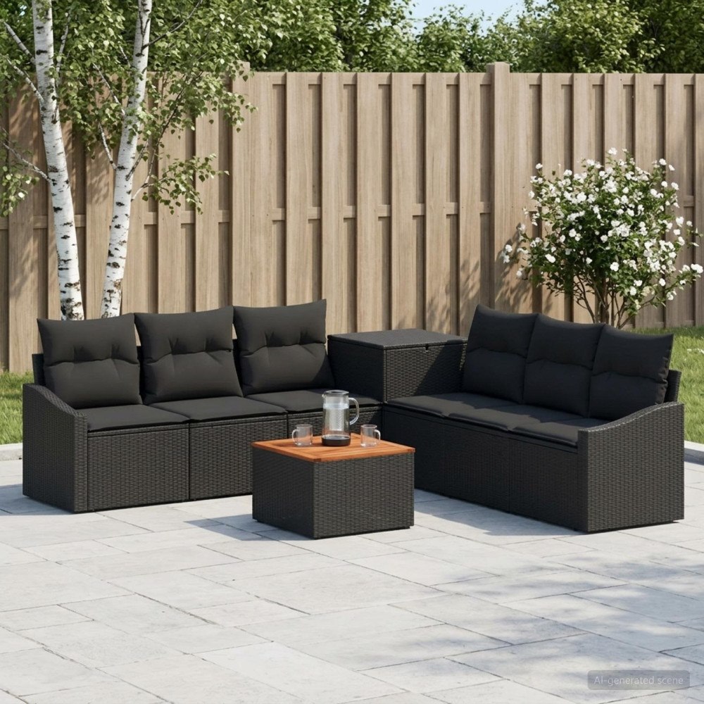 vidaXL Soffset 8 st Svart Poly Rattan och stål