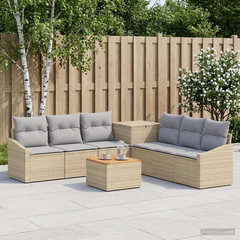 vidaXL Soffset 8 st Beige och Ljusgrå Poly Rattan och stål