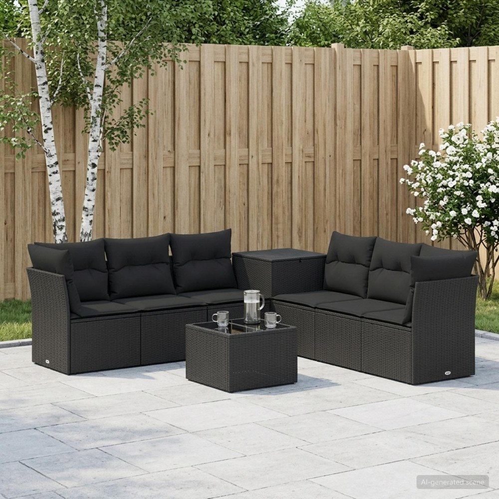 vidaXL Soffset 8 st Svart Poly Rattan och stål