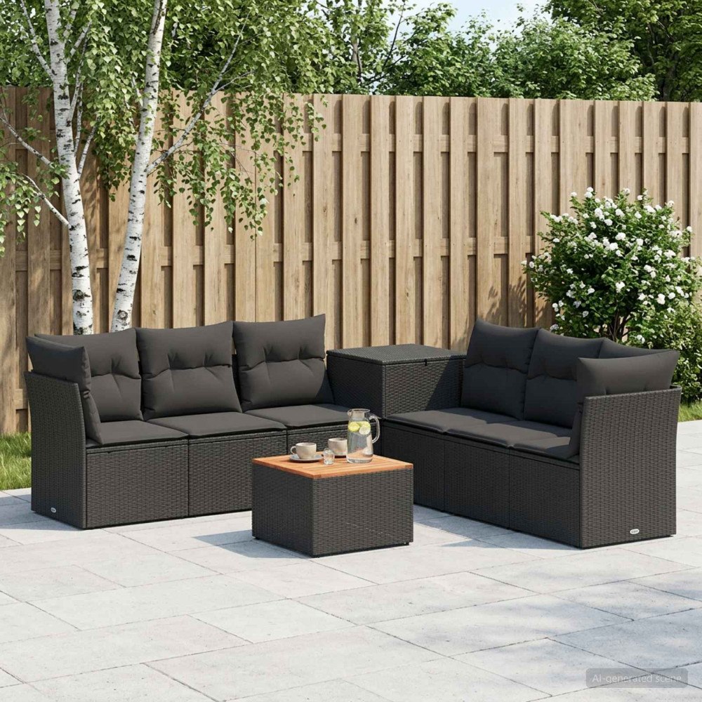 vidaXL Soffset 8 st Svart Poly Rattan och stål