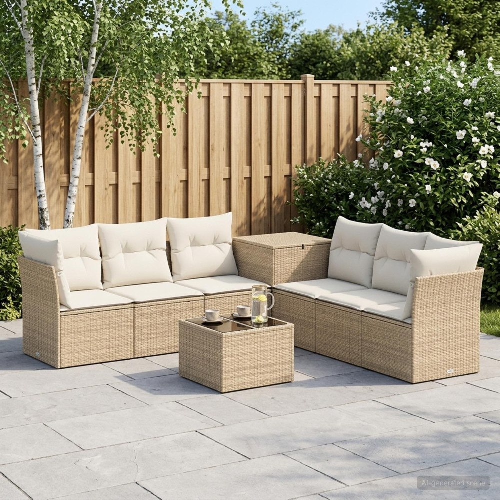 vidaXL Soffset 8 st Beige och krämvit Poly Rattan och stål