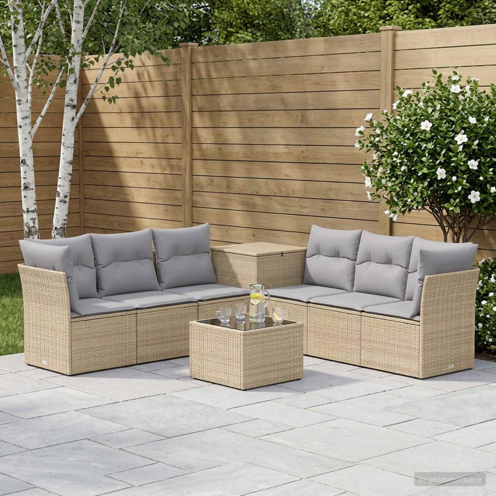 vidaXL Soffset 8 st Beige och Ljusgrå Poly Rattan och stål