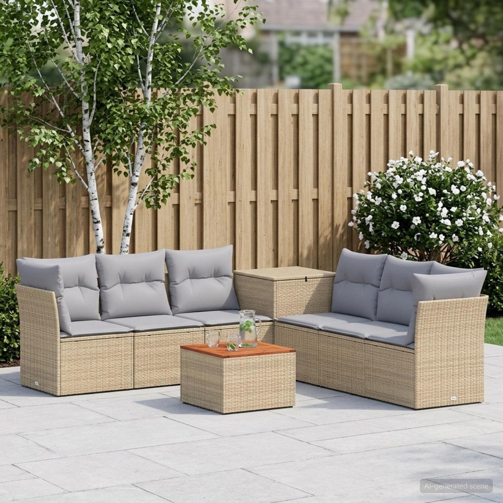 vidaXL Soffset 8 st Beige och Ljusgrå Poly Rattan och stål