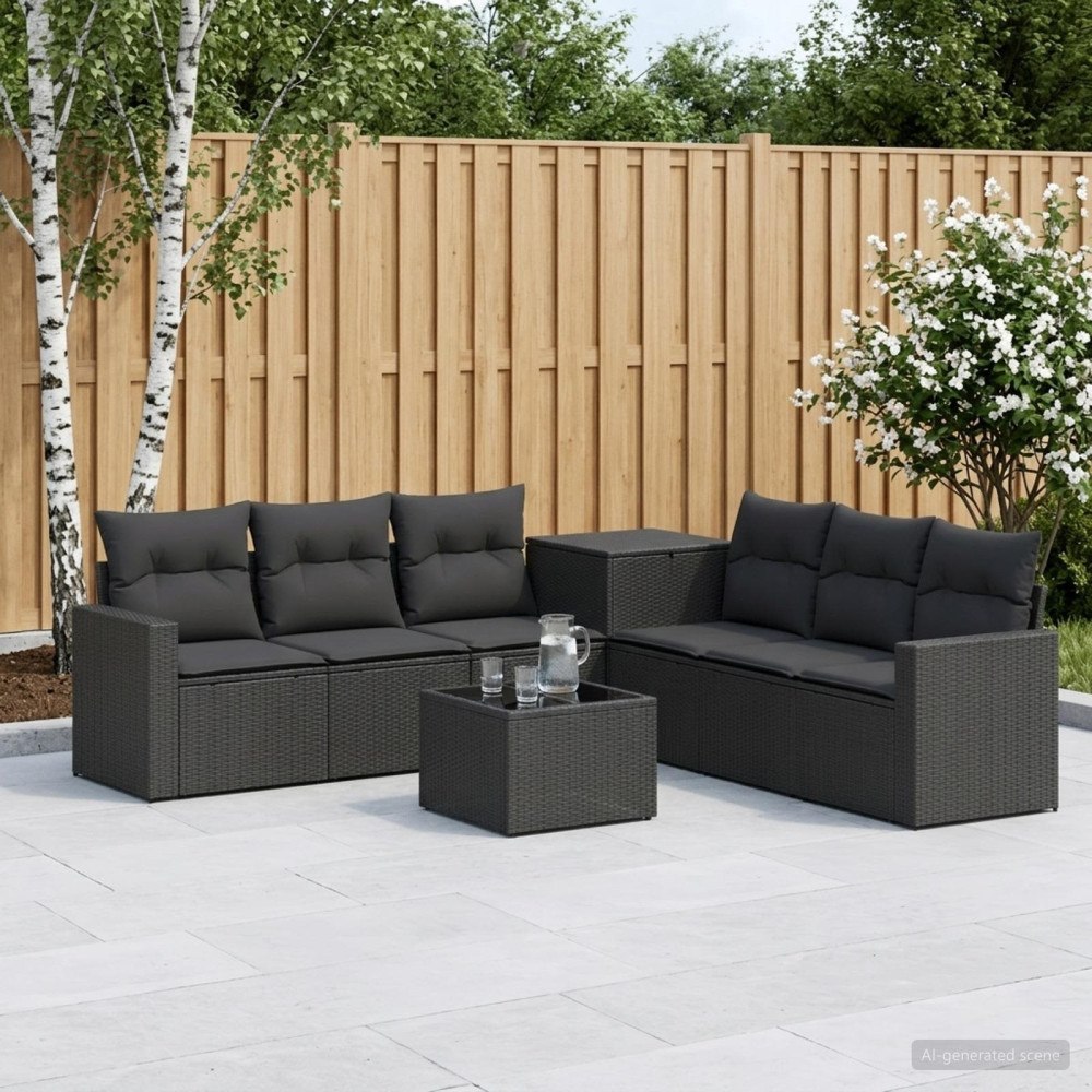 vidaXL Soffset 8 st Svart Poly Rattan och stål
