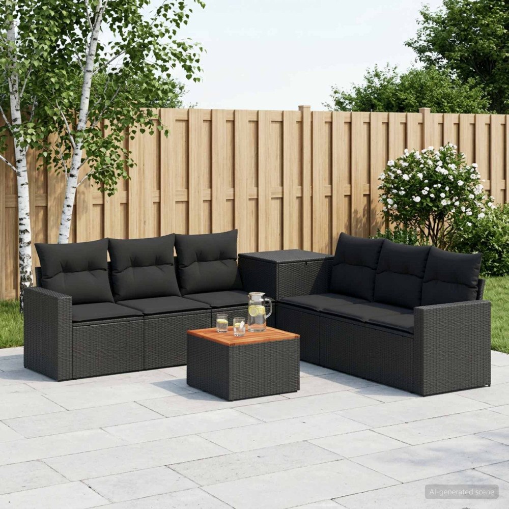 vidaXL Soffset 8 st Svart Poly Rattan och stål