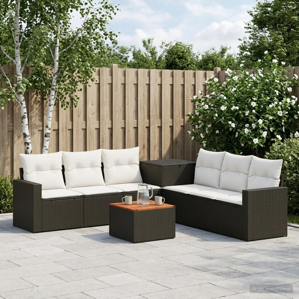 vidaXL Soffset 8 st Svart och krämvit Poly Rattan och stål