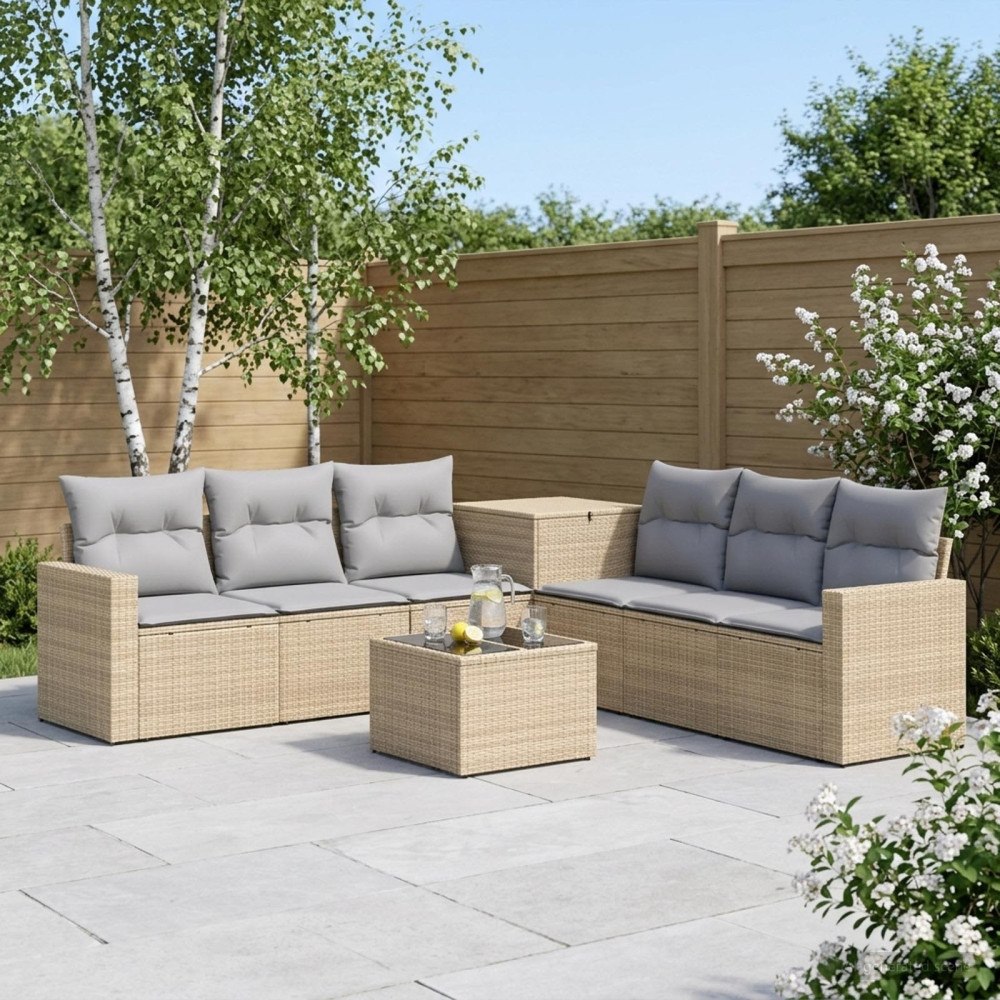 vidaXL Soffset 8 st Beige och Ljusgrå Poly Rattan och stål