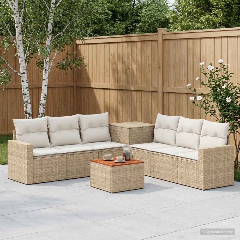 vidaXL Soffset 8 st Beige och krämvit Poly Rattan och stål