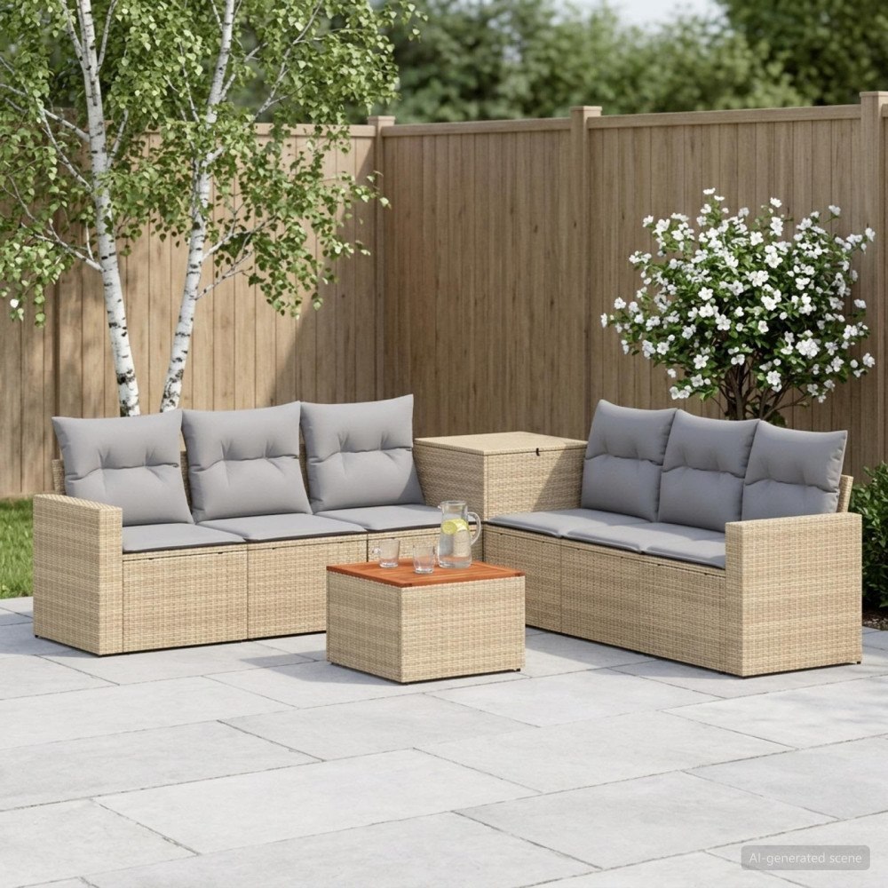 vidaXL Soffset 8 st Beige och Ljusgrå Poly Rattan och stål