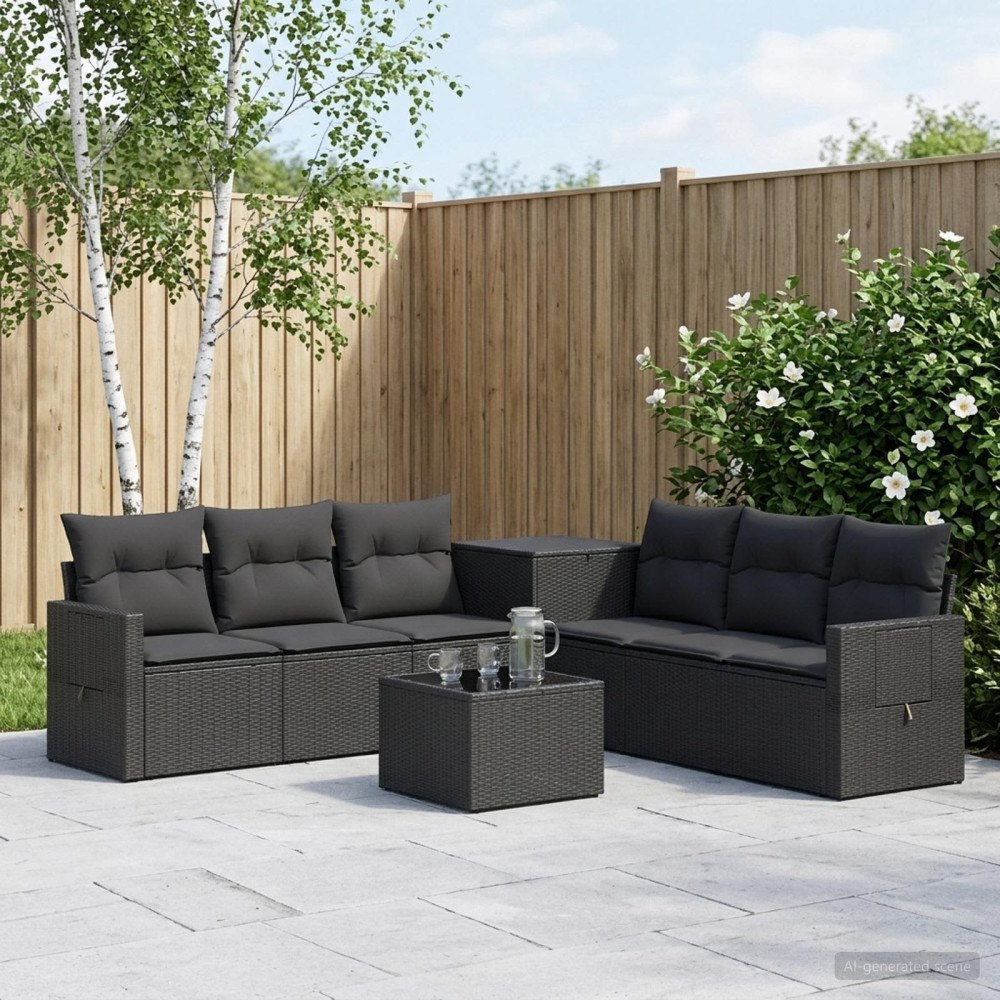 vidaXL Soffset 8 st Svart Poly Rattan och stål
