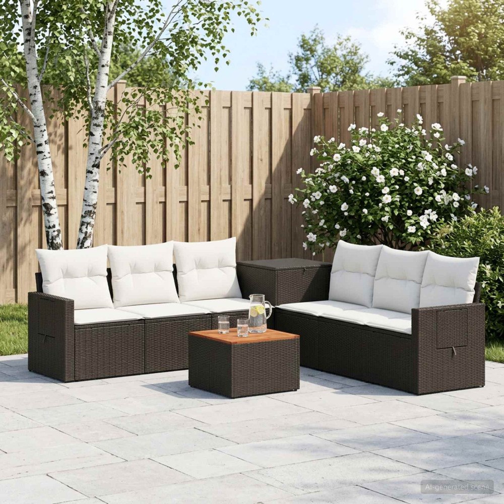 vidaXL Soffset 8 st Svart och krämvit Poly Rattan och stål