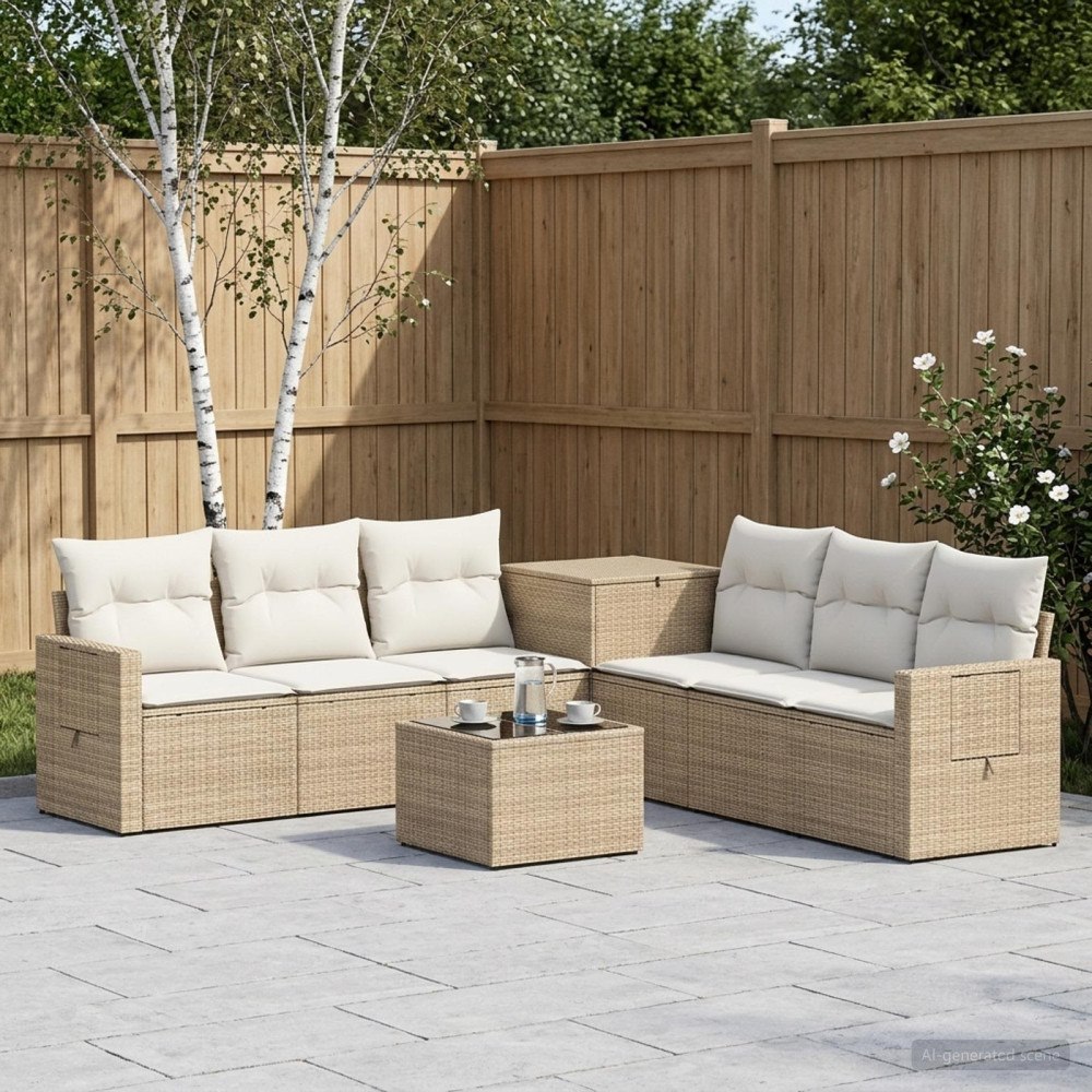 vidaXL Soffset 8 st Beige och krämvit Poly Rattan och stål
