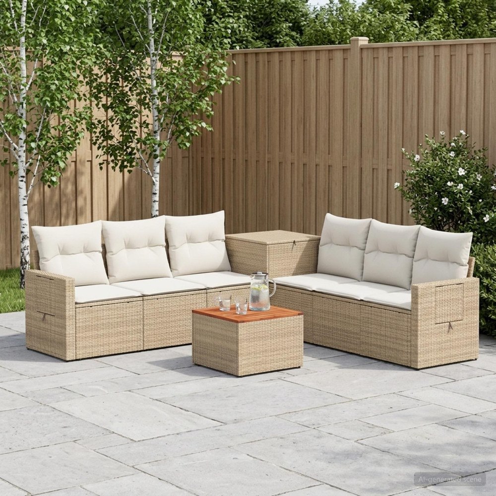 vidaXL Soffset 8 st Beige och krämvit Poly Rattan och stål