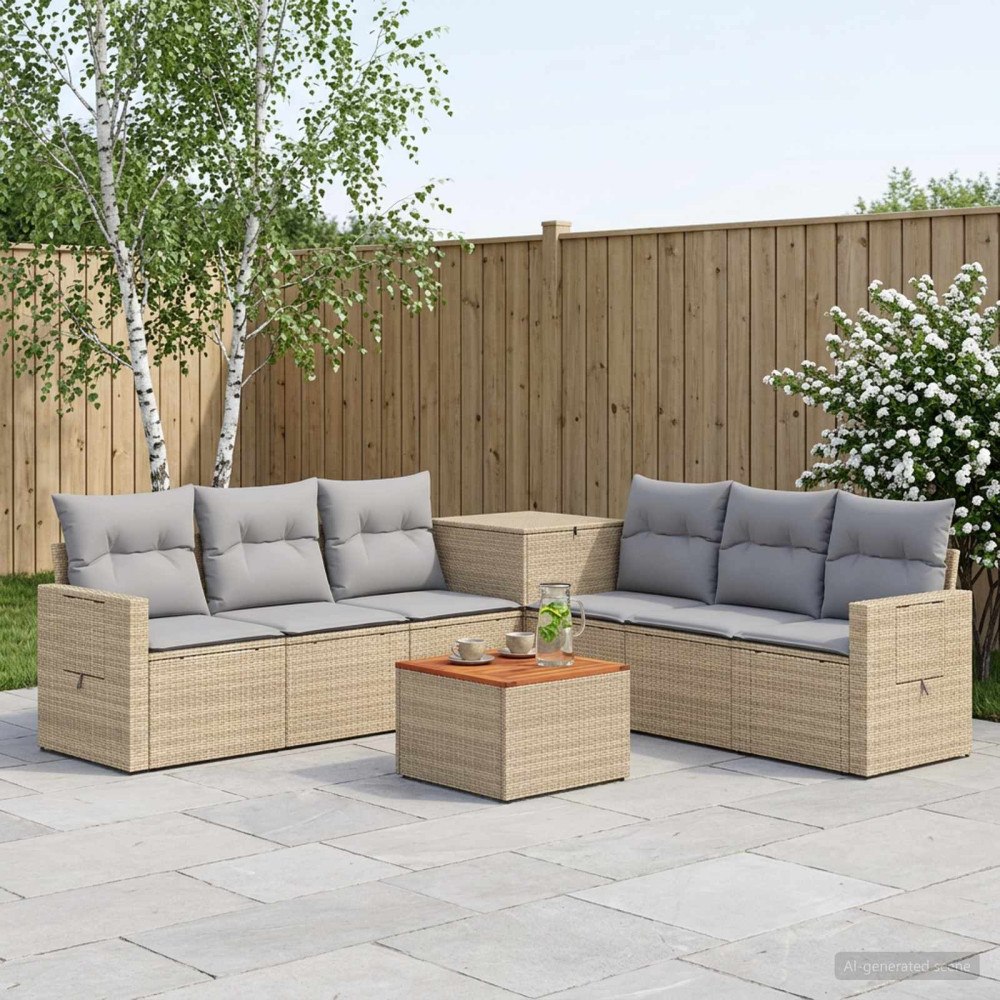 vidaXL Soffset 8 st Beige och Ljusgrå Poly Rattan och stål