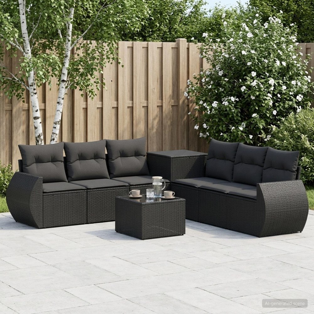 vidaXL Soffset 8 st Svart Poly Rattan och stål